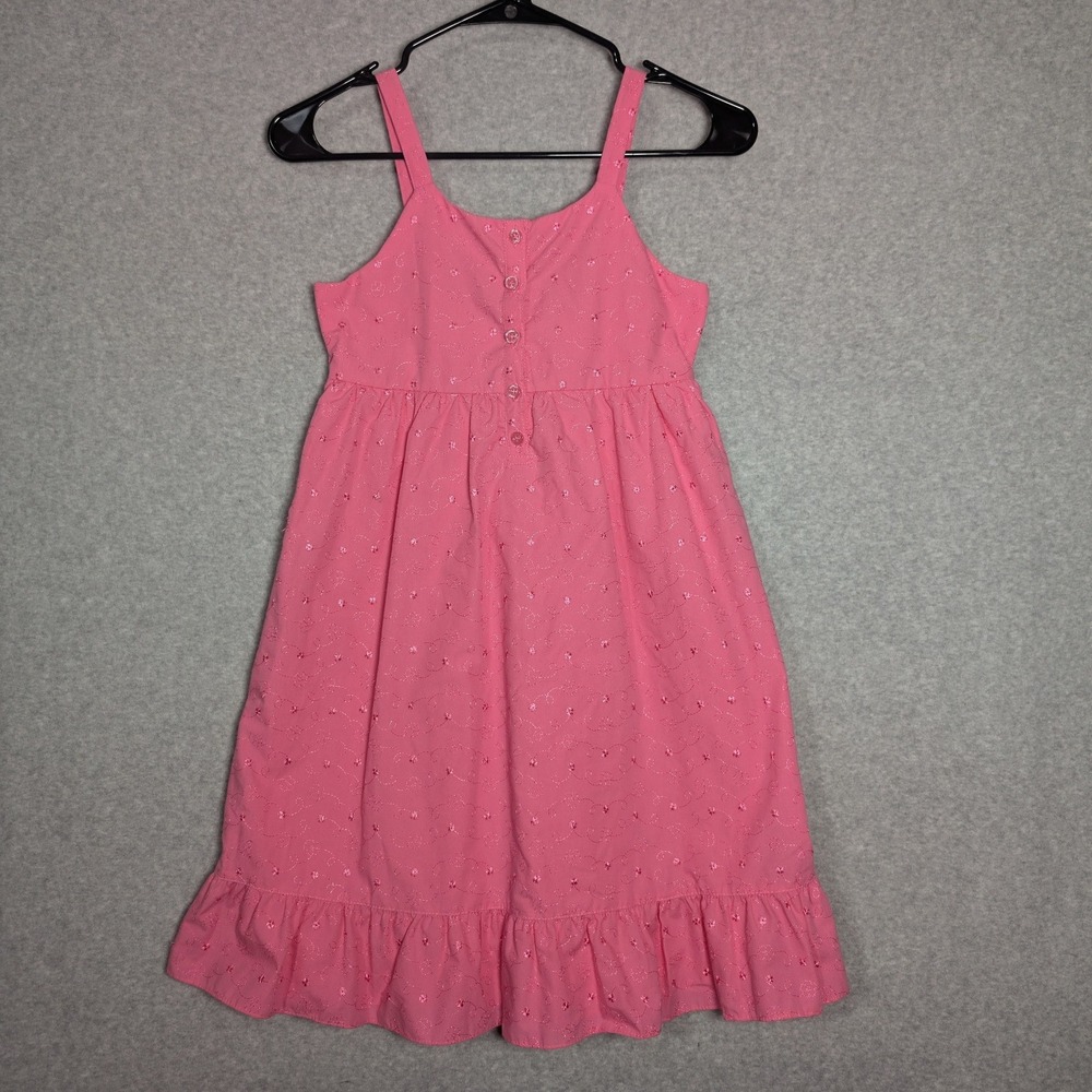 Penelope Mack Pink Eyelet Ruffle Sundress Kids Size 10 Button Front Sleeveless